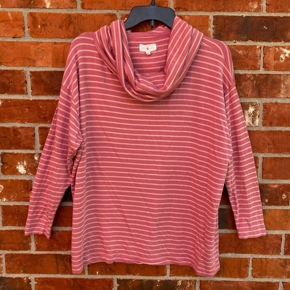 Lou & Grey Womens Small Signature Soft Oversize Boxy Cowl Neck Pink Stripe Top - Picture 1 of 9